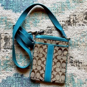 Coach canvas teal leather crossbody
